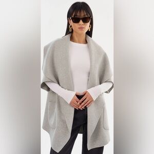 Lamarque Penelope Double Face Wool Gray 3/4 Sleeve Open Drape Front Coat XS/S